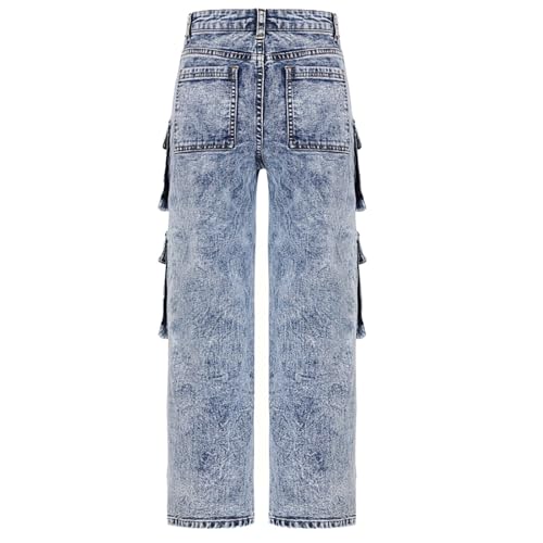 Baggy Cargo Jeans for Kids Girls Muti Pockets Straight Wide Leg Button Waist Denim Pants Retro Y2k Trouser2