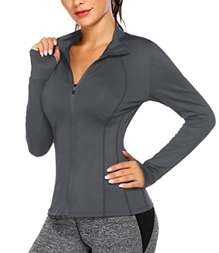 Coorun Sports Jacket For Women Running Yoga Gym Jackets Full Zip Up Active Tops Long Sleeve Track Coat Thumbhole #TOP16