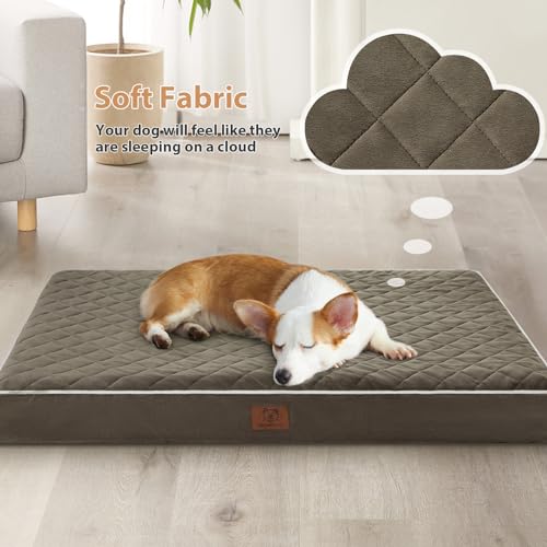 Image of WNPETHOME Orthopedic Dog Bed for Large Dogs, Extra Large Waterproof With Removable Washable Cover & Anti-Slip Bottom, Egg Crate Foam Pet Mat, Multi-Needle Quilting XL Crate Bed