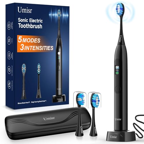 Image of Electric Toothbrush for Adults - 90 Day Battery Life, Rechargeable Sonic Toothbrushes with Pressure Sensor, Smart Screen Travel Electric Toothbrush with Case, 5 Cleaning Modes & 3 Intensities Settings