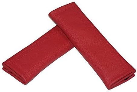 Ltd Seat Belt Covers Pads Shoulder Red Genuine Leather with Red Stitching 22Cm X 6Cm