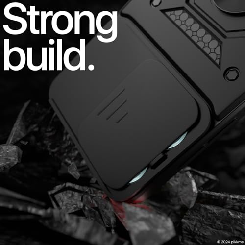 Image of Outlouders Back Cover for Redmi Note 13 Pro 5G / Poco X6 5G | D10 Tough Armor 360 Protection Case with Sliding Camera Shield & Ring Holder Stand Bumper Case (Black)