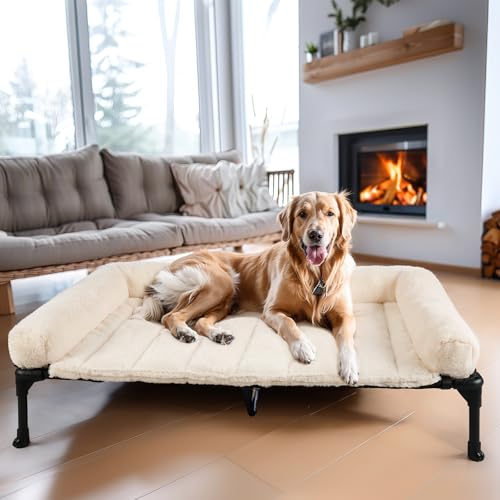 Veehoo VH07JPCWC2331ECP30XLA01 Cooling Elevated Dog Bed + Removable Fluffy Pillow-Top Mat, Plush Raised Dog Bed cover