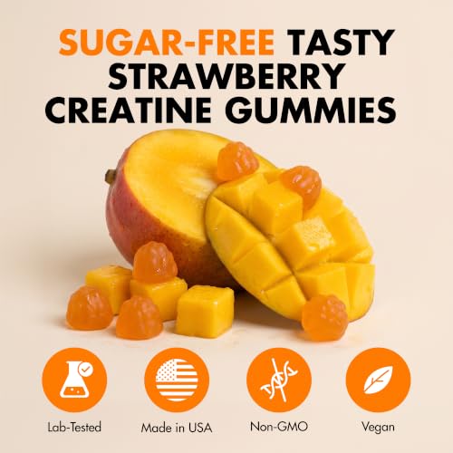 Image of Secret Element Creatine Monohydrate Gummies 5000 mg per Serving, Sugar Free Vegan Gummies, Non-GMO, Creatine Chews for Women & Men, 30 Servings, 120 Gummies, Mango Flavor