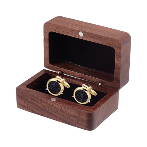 NICENEEDED Scatola per gemelli in legno di noce, piccola scatola quadrata per gemelli con slot singolo, scatola organizer per gemelli in legno, scatola per gioielli per cerimonie di anniversario