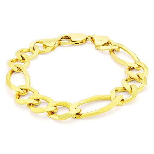 Nuragold 10k Yellow Gold 9mm Figaro Chain Link Bracelet, Mens Jewelry Lobster Clasp 7" 7.5" 8" 8.5" 9" - Image 5