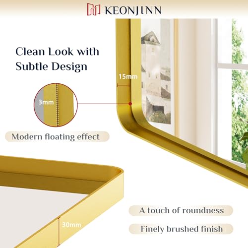 Keonjinn Spiegel Gold 120x75cm, Badspiegel mit Metallrahmen, Gehärtetes Glas Rechteckiger Bad Wand Spiegel Flur für Badezimmer, Wohnzimmer… – Ansicht 4
