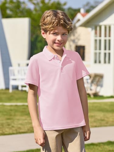 Haloumoning Boys Short Sleeve Polo Shirt Kids Collared School Uniform Shirts 5-14 Years4