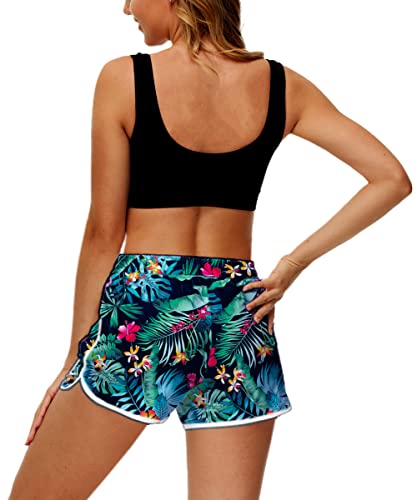 Women Summer Board Shorts Tropical Floral Swim Shorts Bottom Green Tropical S #TOP3