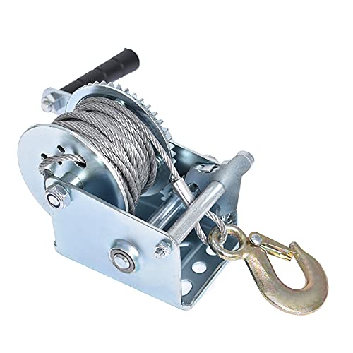 waltyotur 272 kg - Engrenagem de alça de manivela de guincho manual resistente com fio de aço de 8 m