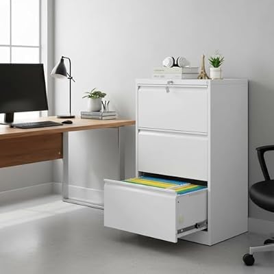 Garvee 3 Drawer Lateral File Cabinet, Heavy Duty Metal Filing Cabinet with Locks for Home Office, White File Cabinets for Legal/Letter/f4/a4 Hanging Files with Business Card Holder