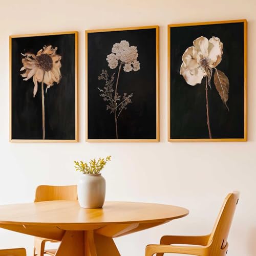 Image of kotart Floral Art Home Decoration for Wall Decor | Aesthetic Paintings With Frame For Living Room Bed Room Hotel Wall Decor Digital Reprint Set of 3 (19X25 inch)