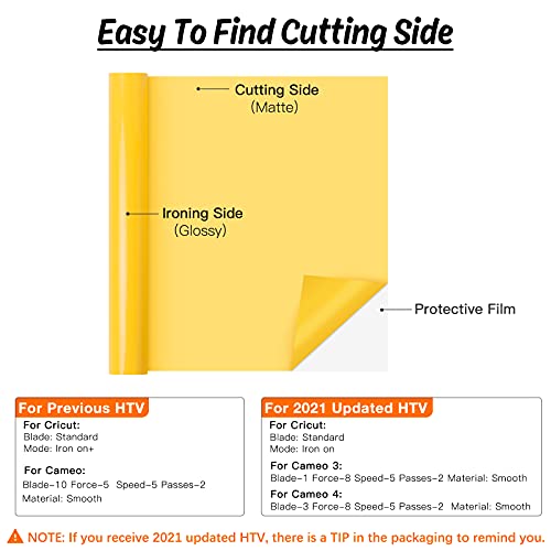 HTVRONT Yellow 12\" x 5ft HTV Vinyl Rolls - Easy Cut & Weed Heat Transfer Vinyl for Shirts, Iron on Vinyl for All Cutter Machines