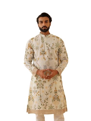 Sojanya Luxe (Since 1958) Men'S Georgette Persian Embroidered Cream & Multi Long Kurta