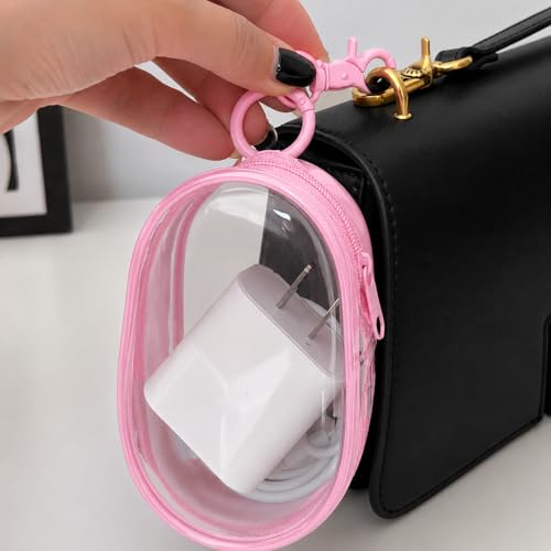 Image of GadgetBite Travel Cable Storage Pouch PVC Bag Compact Clear Organizer for Chargers, Earphones & Data Cables Portable Storage Solution for Travel (Pink, Pack of 1)
