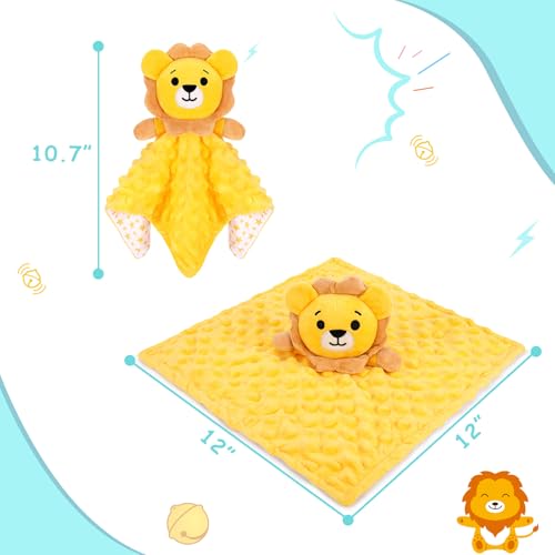 Image of Lion Security Blankets for Babies,Lion Baby Security Blanket for Newborn Infant Toddler,Soft Baby Snuggle Toy Stuffed Animal Gifts for Kids Girls Boys,Yellow Lion Loveys for Babies,12in