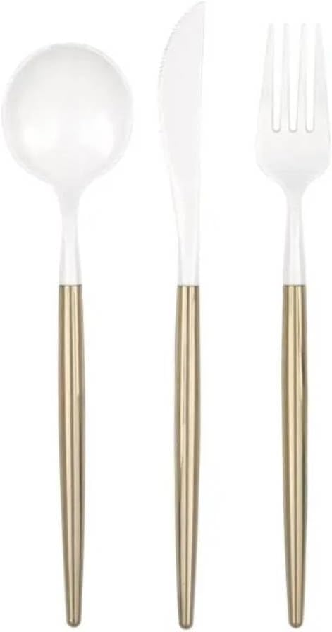 Pink and Gold Assorted Plastic Cutlery, 4 Set - Disposable Utensils for Parties and Special Occasions