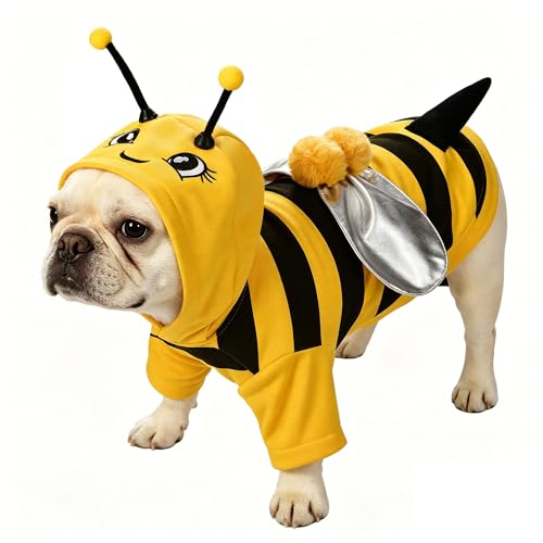 Relibeauty Dog Bee Costume Cute Cat Bumblebee Outfit with Cap and Wings for Halloween Themed Party Yellow XL