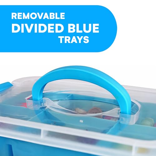 Image of Bins & Things Multi-Compartment Stackable Craft Storage Box with Dividers - Plastic Nail Polish Organizer, Storage Containers for Beads, Sewing Supplies, Art Organizers and Storage - Blue