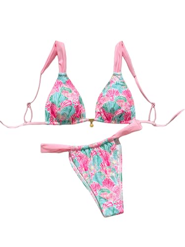 Women's Floral Printed Bathing Suit Spaghetti Strap High Waist Summer Swimsuit Bikinis Set