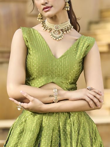 Image of PURVAJA Women's Jacquard Semi-Stitched Lehenga choli