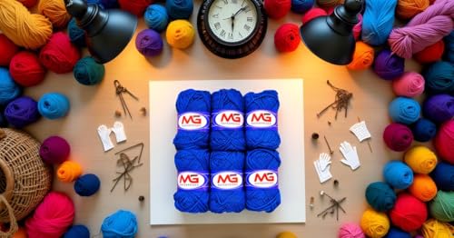 Image of 100% Acrylic Wool Blue 6 Pc M.G Ball Wool Ball Hand Knitting Wool /Art Craft Soft Fingering Crochet Hook Yarn-EB Art-DCI