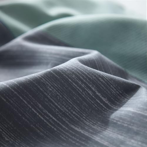 Image of VM VOUGEMARKET Blue Patchwork Duvet Cover Set Queen Multi-Dimensional Design Modern Bedding Set Plaid Mint Green with Stripes Soft Cotton Comforter Cover with Zipper Closure-No Filling