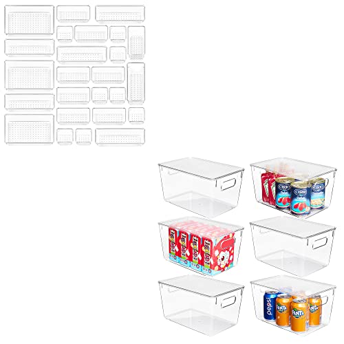 Image of Vtopmart 25 PCS Clear Plastic Drawer Organizers Set and 6 Pack Clear Stackable Storage Bins with Lids