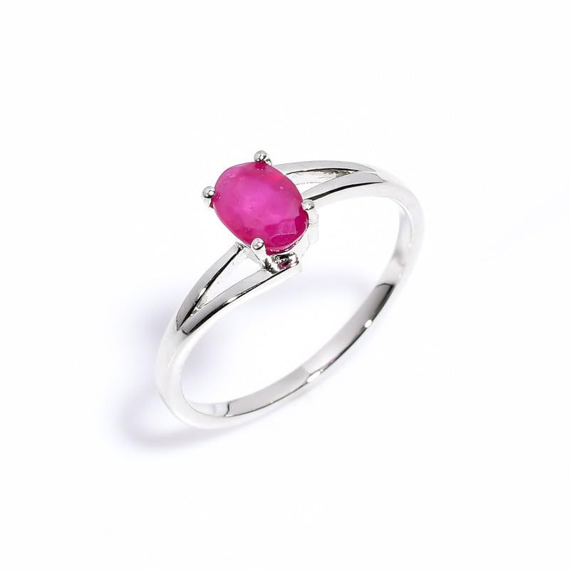 Bague en argent 925 femme pierre précieuse rubis vintage ethnique ovale