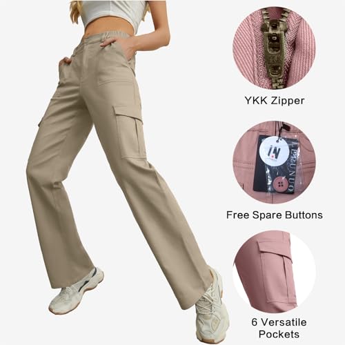 Image of Lepunuo Cargo Pants for Women High Waisted Casual Pants Baggy Stretchy Wide Leg Y2K Streetwear with 6 Pockets