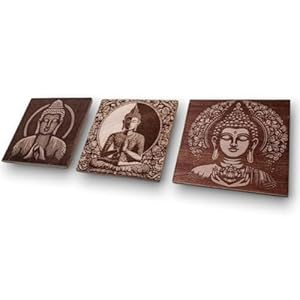 grabewood Cuadros de Buda – Set de 3 en Madera | Decoración Zen Espiritual para Hogar, Sala o Dormitorio | Cuadros Decorativos de Estilo Feng Shui, Ambiente Relajante y Armonía Interior