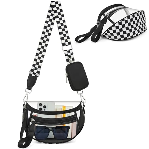 MIVELOYA Clear Checkered Crossbody Bags for Stadium Events, Clear Purse Bum Bag for Women Concert Sport with RFID Coin Purse (white&black, Large) by MIVELOYA - Used condition - US$23.88