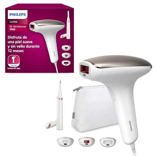 Philips Lumea serie 7000, dispositivo de depilación IPL, alternativa de depilación láser con lápiz recortador compacto satén, 3 accesorios para el cuerpo, la cara y la zona del bikini, BRI923/00