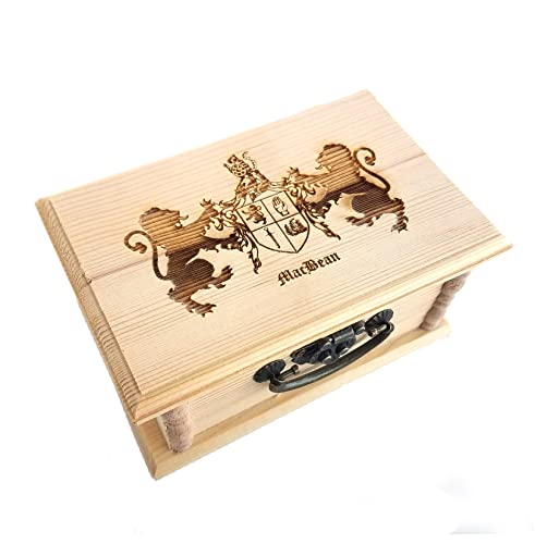 Custom Family Crest Wooden Keepsake Box - Personalized Coat of Arms Design, Engraved Decorative Box with Latch, Ideal for Jewelry, Heirlooms, & Memorabilia, Unique Family Gift