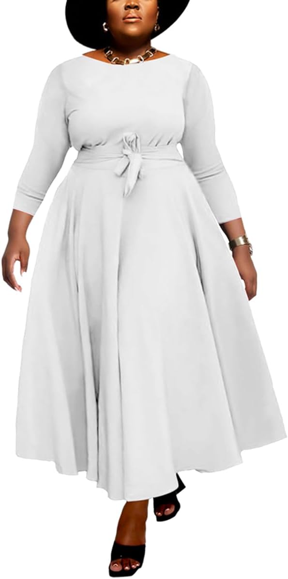 BFFBABY Women's Wrap V Neck Plus Size Maxi Dresses 3/4 Sleeves Chain Floral Printed Swing Dress with Belt