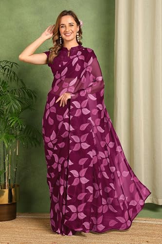 Image of MIRCHI FASHION Saree for Woman Chiffon Floral Printed | Lightweight Comfortable Daily Wear Women's Sari with Unstitched Blouse Piece (Available in 15 Colors)