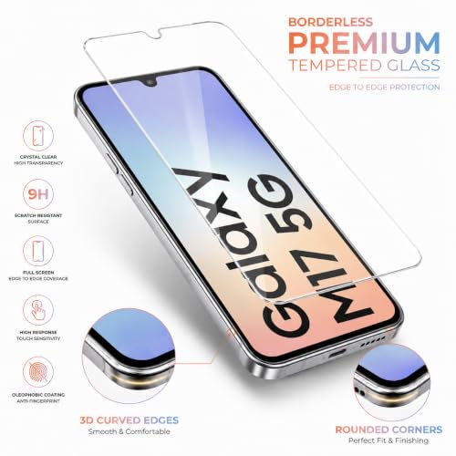 Image of ArmourPro 3D Borderless Tempered Glass for Samsung Galaxy M17, F17, A17, M36 and F36, Set of 2 HD Clear Screen Protectors with 3D Curved Edges, 9H Hardness, Oleophobic Coating, Case Friendly