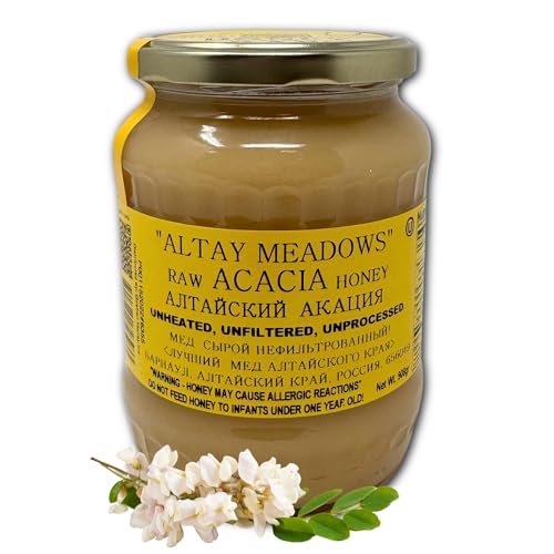 Altay Raw Acacia Honey - 100% Pure, Unfiltered, Unpasteurized, Ethically Sourced - Glass Jar, 908g / 35.2oz