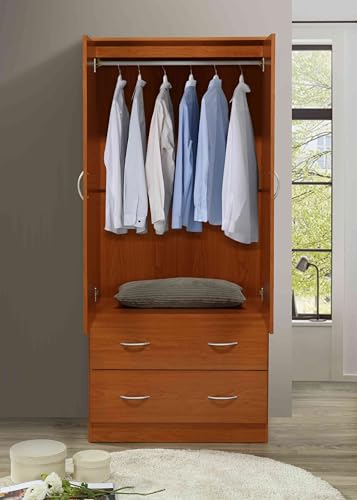 image for HODEDAH 2 Door Wood Wardrobe Bedroom Closet with Clothing Rod Inside C