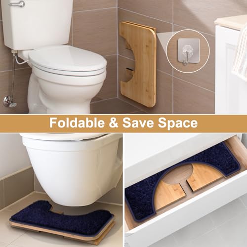 Vatex Bamboo Toilet Stool, 7” Foldable Potty Poop Bathroom Stool with Extra Soft Microfiber Rug and Hooks, Non-Slip Toilet Assistance Step Stool for Adult, Improve Squatting Posture - Healthy Gifts - Thumbnail 2
