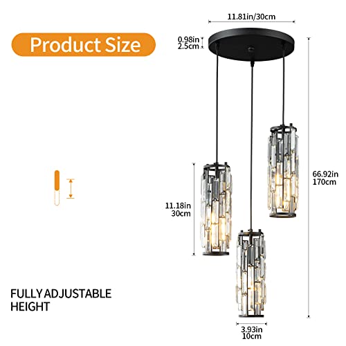 Image of LMQNINE 3 Light Black Pendant Lighting Modern Pendant Light, Mini Crystal Chandeliers,Adjustable Pendant Light Fixture for Kitchen Island Dinning Room Bedroom (Black 3-Light)
