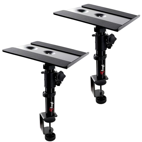 Clamp-on Desktop Speaker Stands Pair, Desk Mount Set, Height & Tilt Adjusts