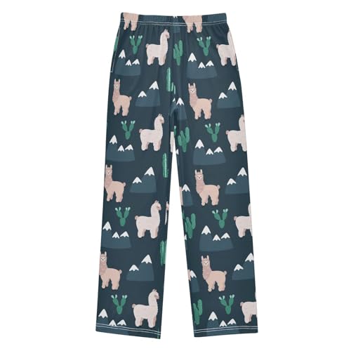 ZZXXB Llama Mountain Cactus Boys Long Pants Soft Trousers Elastic Waist Kids Lounge Bottoms with Pockets S-XL