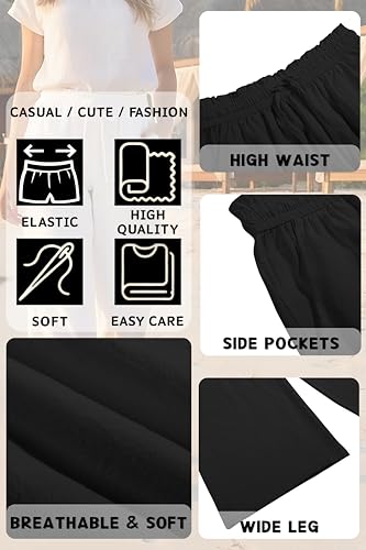 Image of LNX Womens Linen Capri Pants Wide Leg High Waisted Drawstring Casual Cropped Pants with Pockets