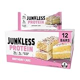 JUNKLESS Birthday Cake Protein Bars | 15g Protein, Low Sugar, High Fiber, Gluten Free | Healthy Snack for Kids & Adults | 12 Bars