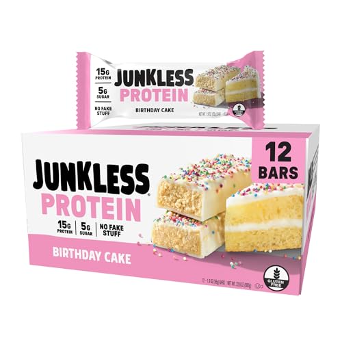 JUNKLESS Protein Bars - Birthday Cake - 15g Protein, Low