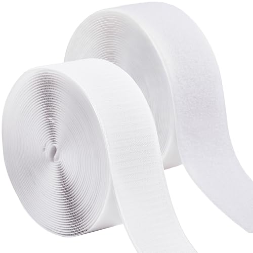 Image of ECOHomes (26 FT x 2 Inch) Strips with Adhesive for Fabric, White | No Sew, Stick On for Fabric, Sticky Back for Clothes, Curtains, Heavy Duty, Double Sided Hook and Loop Hem Tape Fasteners