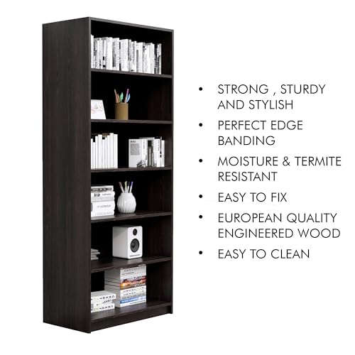 Image of Bniture 6 Tier Engineered Wood Open Book Shelf Wooden Bookshelf for Home, Kids Room & Study Room | Multipurpose Free Stand Corner Book Organizer for Library Room, Office | Flower Wenge