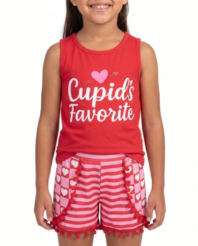 Image of Unique Baby Girls Toddler Big Kid Sleeveless Tank with Pom Pom 2pc Shorts Set Outfit