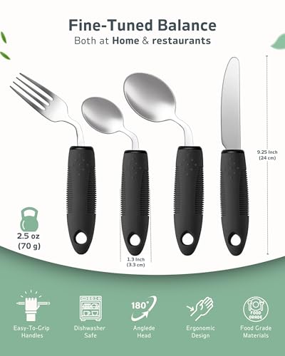 4-Piece Adaptive Utensils Set - 42° Angled Parkinsons Utensils, 2.5 oz Weighted Utensils for Tremors and Parkinsons Patients, Easy Grip Weighted Silverware for Hand Tremors (Right-Handed) - Image 5